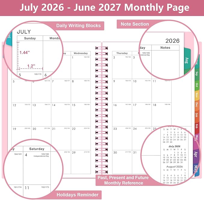Planner 2026-2027 - 2026-2027 Planner Weekly and Monthly with Tabs, July 2026 - June 2027, 6.25" × 8.3", Strong Twin-Wire Binding