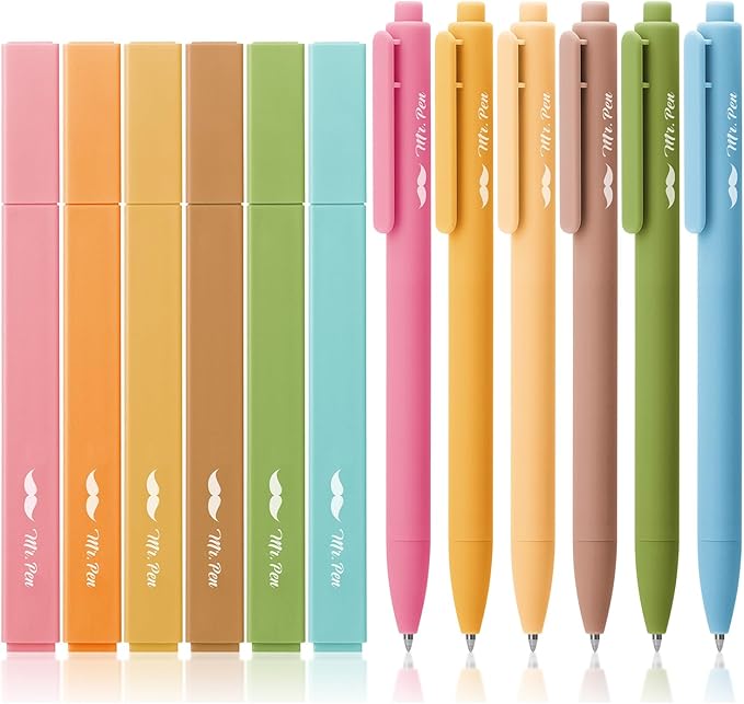 Mr. Pen- Aesthetic Highlighters and Gel Pens, 12 Pack, Boho Colors Bible Highlighters No Bleed, Fine Point 0.7mm Gel Pens, Fast Dry and No Smear for Bible Journaling, Planner, School Supplies