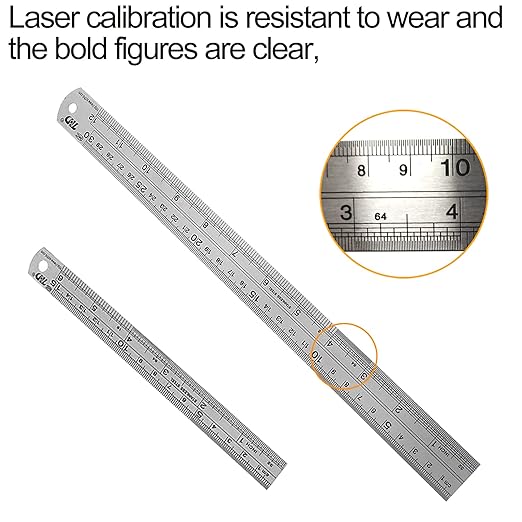YouOKLight Metal Ruler Set, Stainless Steel 6 Inch and 12 Inch Rulers with Inches and Centimeters, Metric Precision Measuring Drawing Ruler, Silver