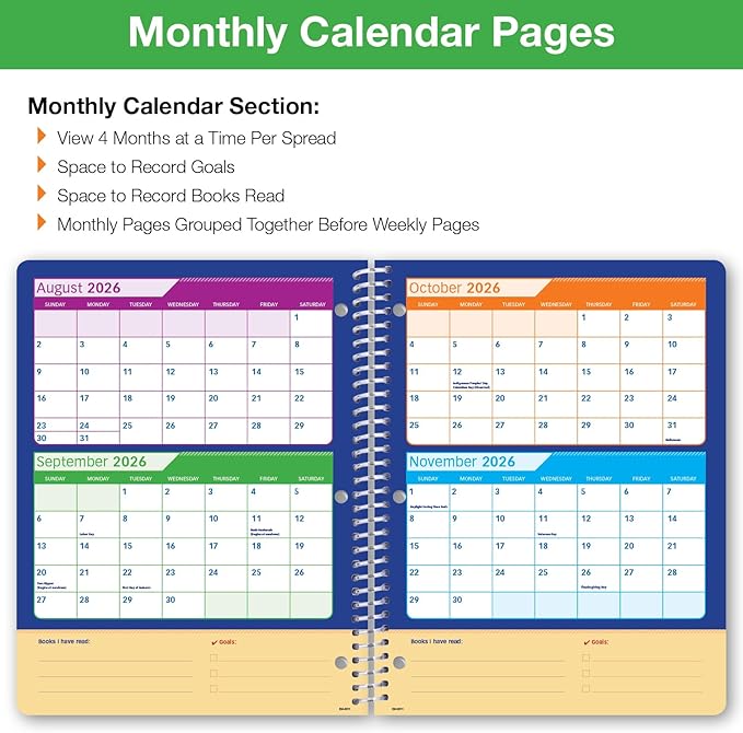 Global Datebooks 2026-2027 Elementary Student Planner 8.5" x 11" - Dated Weekly & Monthly Academic Planner with Ruler/Bookmark & Stickers, Ideal for Homework, Matrix Style, Earth