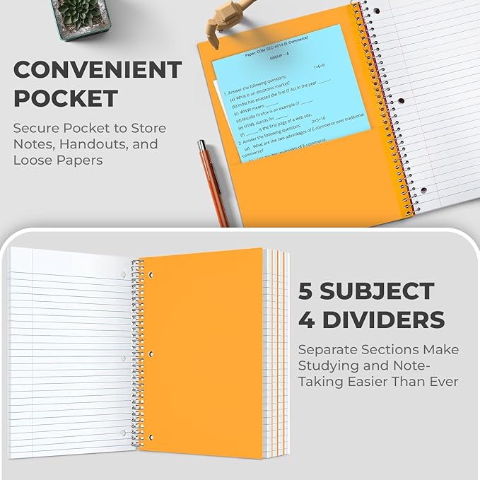 Rosmonde 720 Packs (Pallet) 5 Subject Notebooks, Spiral Notebook Bulk, Wide Ruled, 150 Sheets (300 pages), 8 x 10-1/2", Pallet of Notebooks, Bulk Spiral Notebooks for School & Office, 4-7 Days Transit