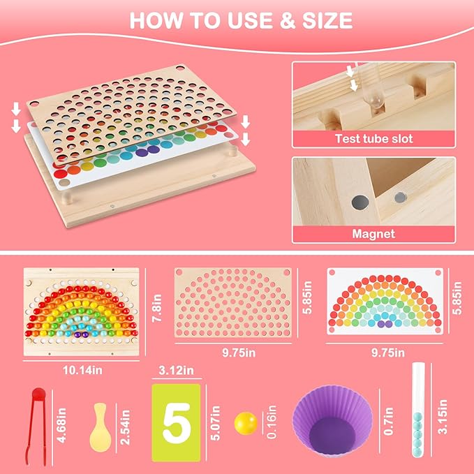 INIFEIDALA Montessori Wooden Educational Toys for 3-6 Year Olds,Counting & Color Sorting Toys with Tweezer Tongs,Preschool Learning Activities,STEM Math Manipulatives to Develop Fine Motor Skills