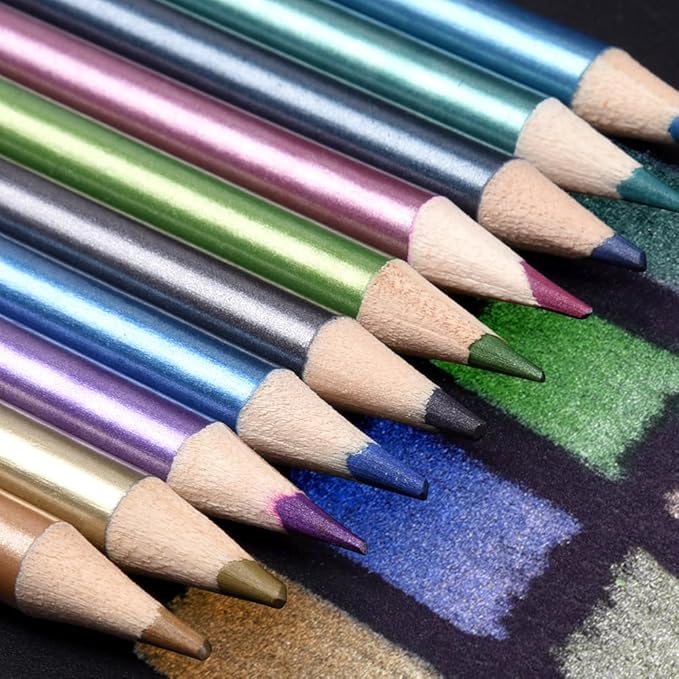 Mifuner 10Pcs Metallic Colored Pencils Set, Oil Based Drawing Pencils, Pre-sharpened Wooden Professional Sketch Pencil Art Supplies for Adults, Coloring Books, No Duplicates