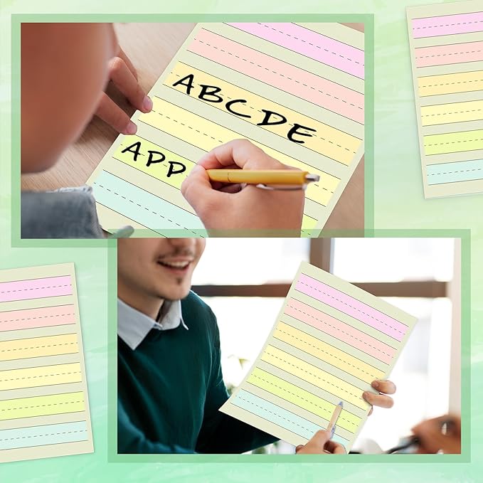 Handwriting Paper Kindergarten Wide Ruled 1-1/8” Raised Lined Paper Primary Writing Pad 8.5 x 11 Inch Colored Spacing Papers Tactile for Kids Multi-Sensory Ruled Handwriting Tablet(100)