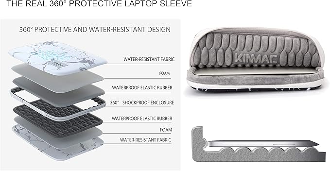 Kinmac 360° Heavy Duty Protective Laptop Computer Sleeve case Bag Cover with Handle for MacBook Pro 14 inch,14 inch-14.4 inch HP Lenovo Dell ASUS Acer Laptop (Black Marble)