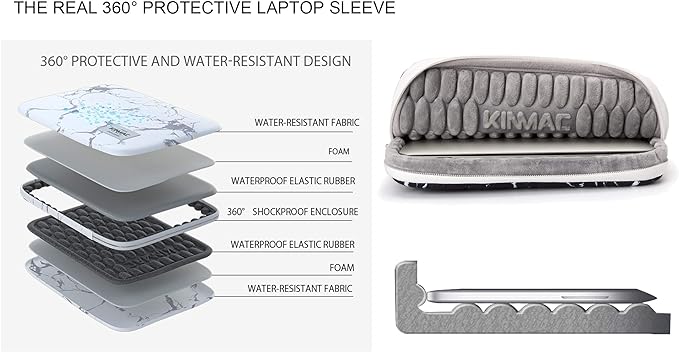 Kinmac 360° Heavy Duty Protective Laptop Computer Sleeve case Bag Cover with Handle for MacBook Air 15 inch,15 inch-15.6 inch HP Lenovo Dell ASUS Acer Laptop (White Marble)