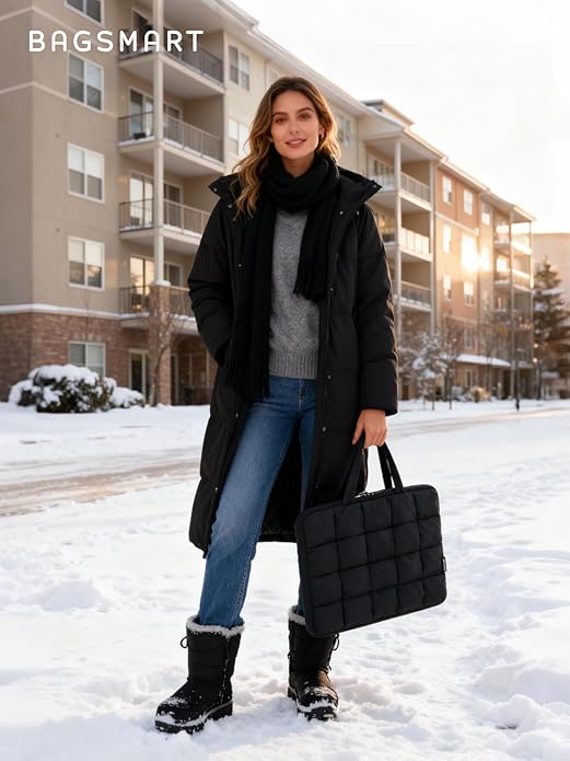 BAGSMART Laptop Case, Puffy Laptop Sleeve with Handle, Compatible with MacBook Air Pro, Laptop Bag for Women