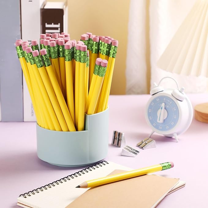 Fainne 102 Pieces Jumbo Pencils Set for Kids Toddlers 96 Thick Fat Large Pencils with Erasers 6 Sharpeners Bulk for Preschool Kindergarten Elementary School Classroom(Yellow,Round)