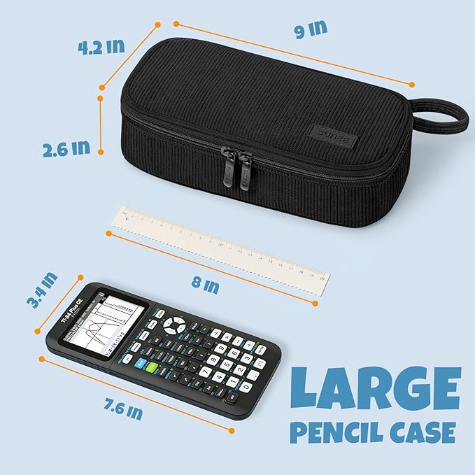 SUNEE Cute Pencil Case, Large Capacity Pencil Pouch Aesthetic Zipper Pencil Bag, Big Storage Pen Organizer for Stationery, Soft Corduroy Pencil Box Back to School Supplies for Teen Girls Boys, Black