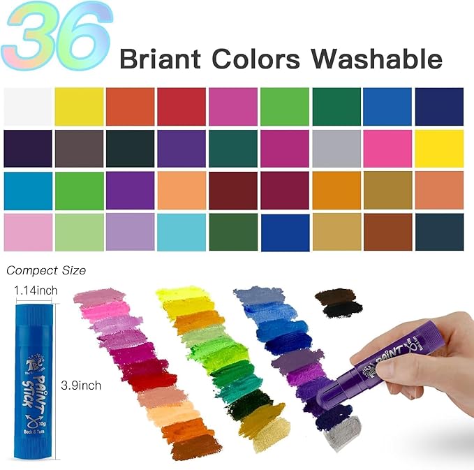 TBC The Best Crafts Paint Sticks,36 Classic Colors, Washable, Non-Toxic, Tempera Paint Sticks for Kids and Students