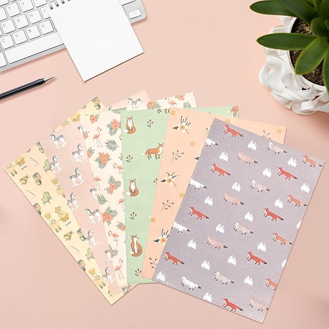 55 Pcs Stationery Paper Envelopes Set Includes 36 Lined Writing Stationery Paper & 18 Envelopes with 48 Colorful Round Stickers, Cute Vintage Letter Writing and Stationery Paper Envelopes(6 Style)