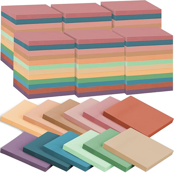 60 Pack Vintage Sticky Notes 3x3 12 Retro Colors Posted Note Adhesive Paper Memo Pads 56 Sheets/Pad Self-Stick Note Bulk Easy to Stick for Back to School Teacher Student, Office Supplies