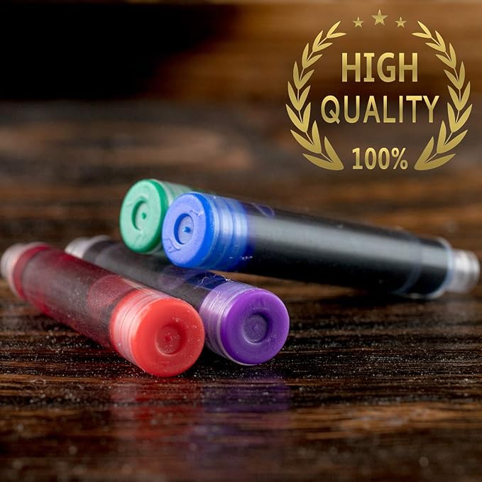 MONAGGIO Extra Ink Cartridges for Most Fountain Pens: 20 Refill Cartridges (5 Red, 5 Green, 5 Blue, 5 Purple) - Calligraphy, Fountain Style, Fine Point, Non-Toxic