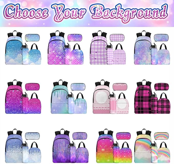 M YESCUSTOM Custom Girls Backpack Personalized School Bookbag with Lunch Bag Kids Backpacks for Boys Elementary Preschool Cute Book Bag Daypack Travel Bag Water Bottle