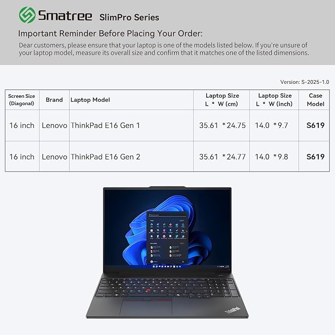 Smatree SlimPro Laptop Sleeve Case for 16 inch Lenovo ThinkPad E16 Gen 2/1, Case with Swift-Access Accessory Pocket, Patented Super-Corner Design, Light Grey (S619LG)