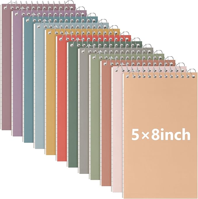 Fuutreo 12 Pcs 5'' x 8'' Top Bound Spiral Notebooks Office Steno Book for Women Cute Durable Spiral College Ruled Paper 70 Sheets Multicolor Covers, School Supplies(Retro Color)