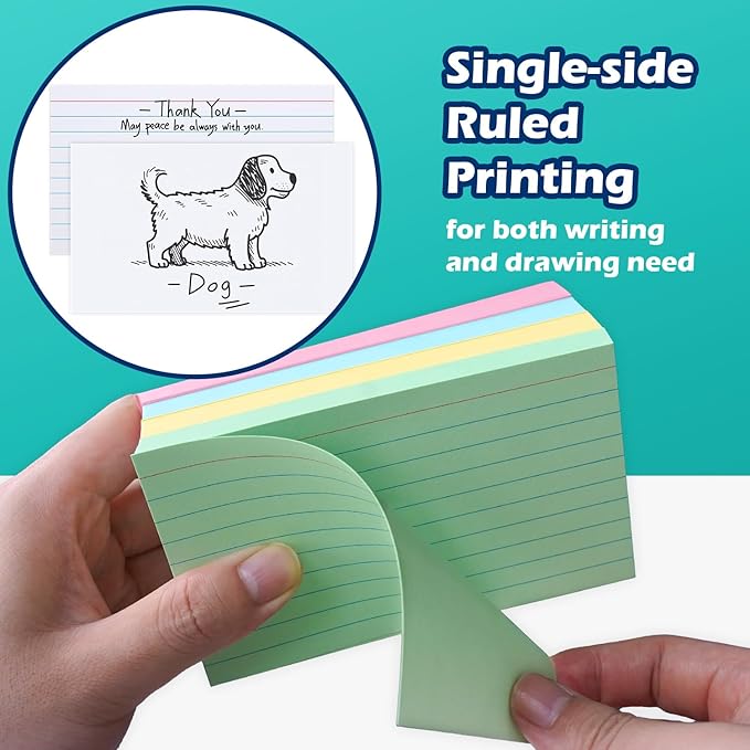 Yellow Lined Index Cards 3x5 Ruled Note Cards 200 Count, 180 GSM Heavy Weight