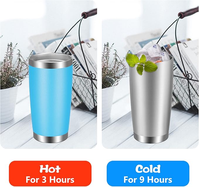 VEGOND 20oz Tumbler with Lid and Straw Stainless Steel Tumbler Cup Vacuum Insulated Double Wall Travel Coffee Mug Powder Coated Coffee Cup, Sky Blue, 1 Pack