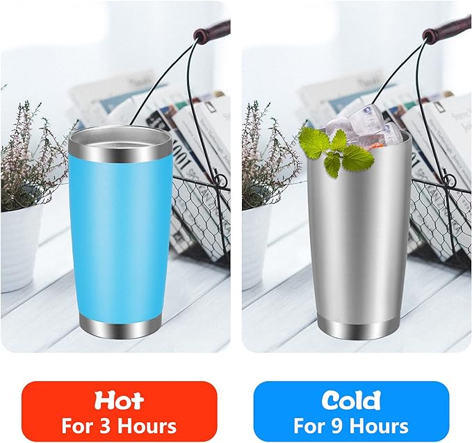 VEGOND 20oz Tumbler with Lid and Straw Stainless Steel Tumbler Cup Bulk Vacuum Insulated Double Wall Travel Coffee Mug Powder Coated Coffee Cup, Stainless, 6 Pack
