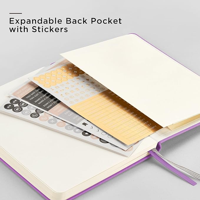 &And Per Se Dotted Journal Notebook, A5 Hardcover Leather Dotted Journal, 160 Pages 100gsm Thick Dot Grid Paper, 3 Sheets of Stickers Included - 5.7'' x 8'' (Violet)