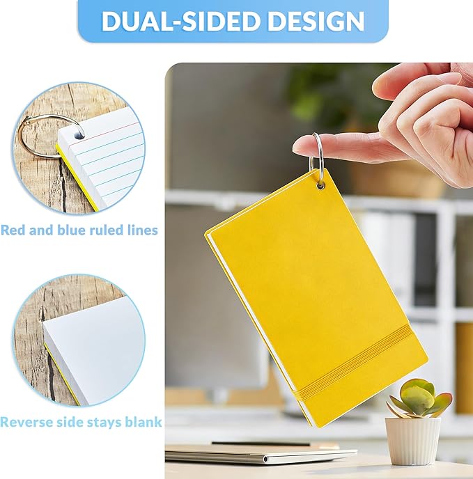 NEEWAY Ruled Index Cards with Ring 3x5 Inches, 200 Count Note Cards Lined, Flash Cards with Rings for Studying, Home and Office (Yellow)