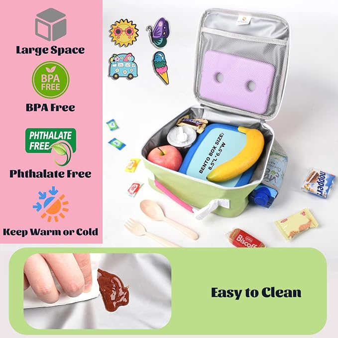CaCTOUR Lunch Box Kids,Fun Color Lunch Box for Girls,Large Soft Cooler Lunch Bag for Kids,Back to School Thermal Insulated Lunch Tote Bag for School Daycare Outdoor (Fuchsia Green)