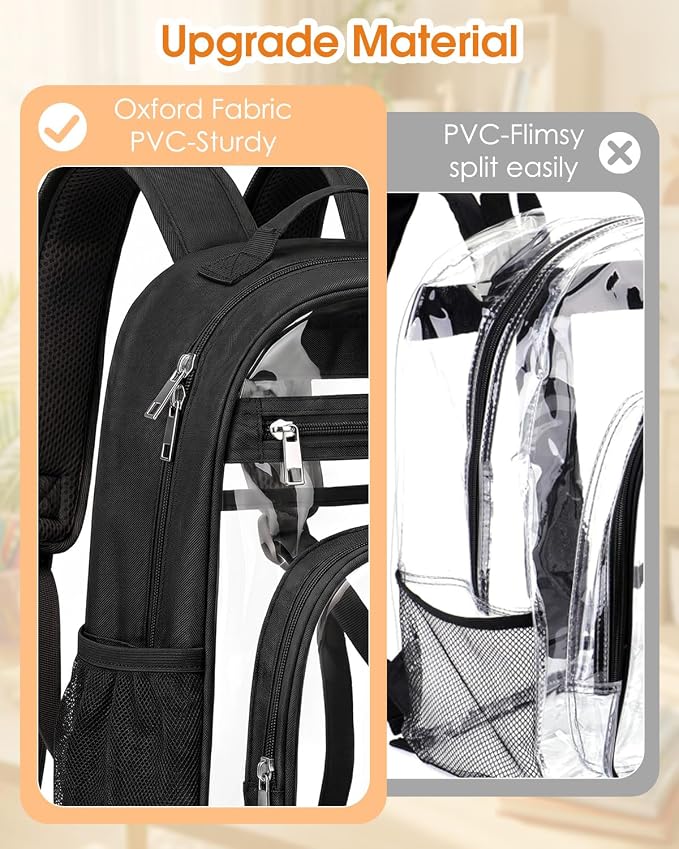 Soimeat Clear Backpack for Girls Boys - Kids Clear Bookbag - Fabric & PVC Transparent Backpacks for Elementary School, Black