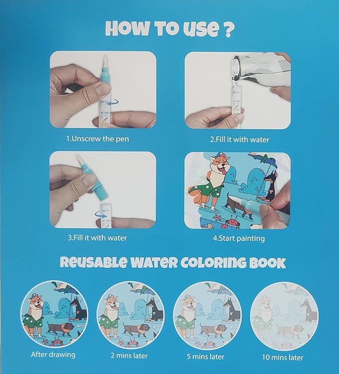 Magic Water Coloring Books for Children - Reusable Mess Free Water Reveal Art Kit with Water Pen, Travel Toys Easter Basket Stuffers for Kids Ages 3-12 Boys Girls Party Favors