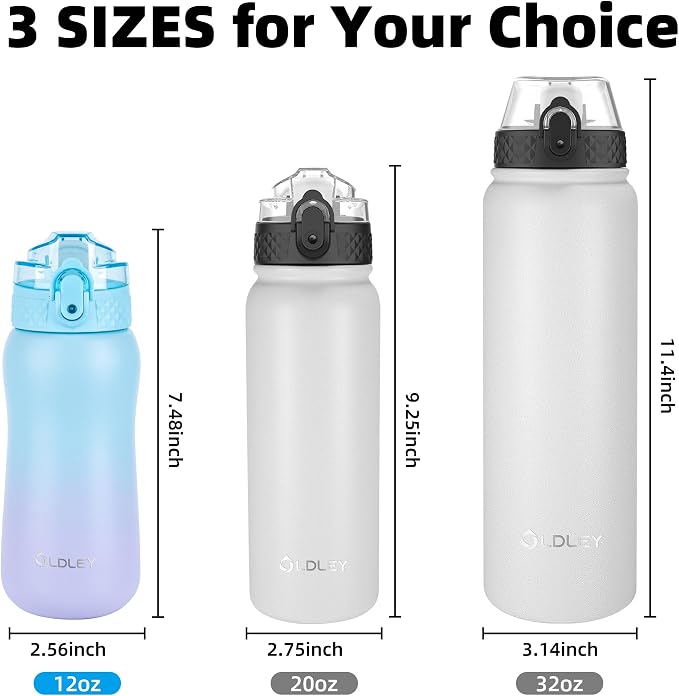 Oldley Insulated Water Bottle 12oz Kids Water Bottles with Straw, Stainless Steel Water Bottle with 2 Lids,Double Wall Vacuum Bottle, Leak-Proof Sport Bottles for School Travel, Ombre Blue-purple