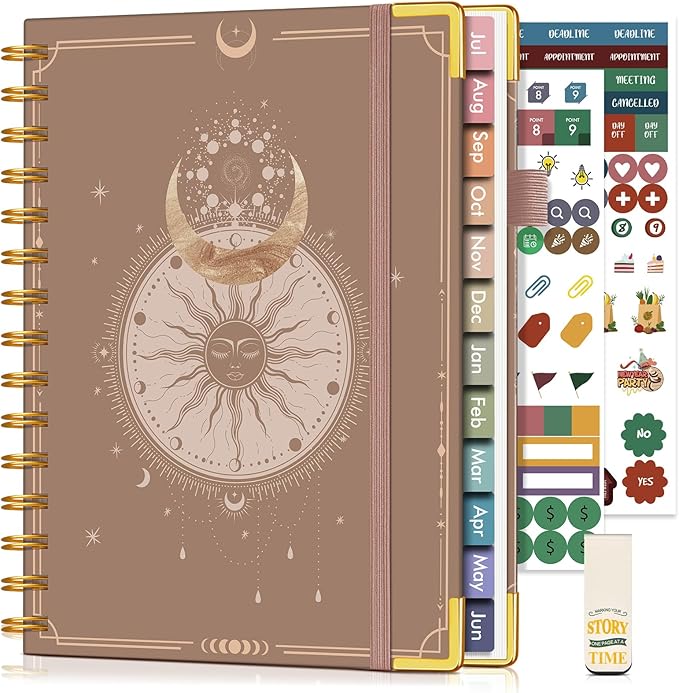 Academic Planner 2026-2027, Hardcover Weekly and Monthly Calendar Planner from July 2026 - June 2027, 6.1" x 8.2" A5 Daily Agenda with Tabs, College School Organizer for Student Teacher, Boho Sun & Moon