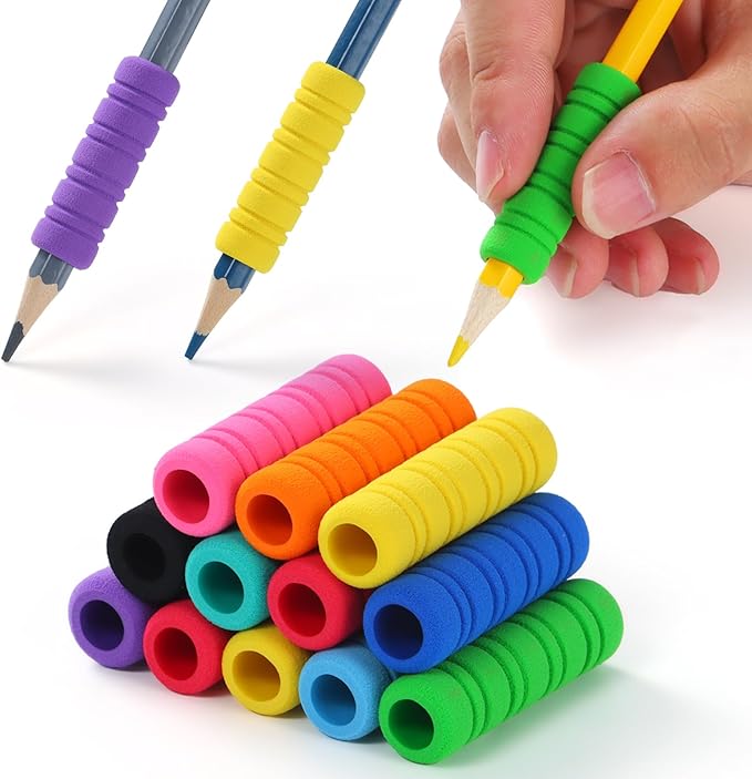 30 Pcs Pencil Grips for Kids and Adults Handwriting, Comfort Pencil Grippers for Writing Aid, Mechanical Pencil Holder Cushion with 8 Grooves, Foam Finger Grips, 10 Colors