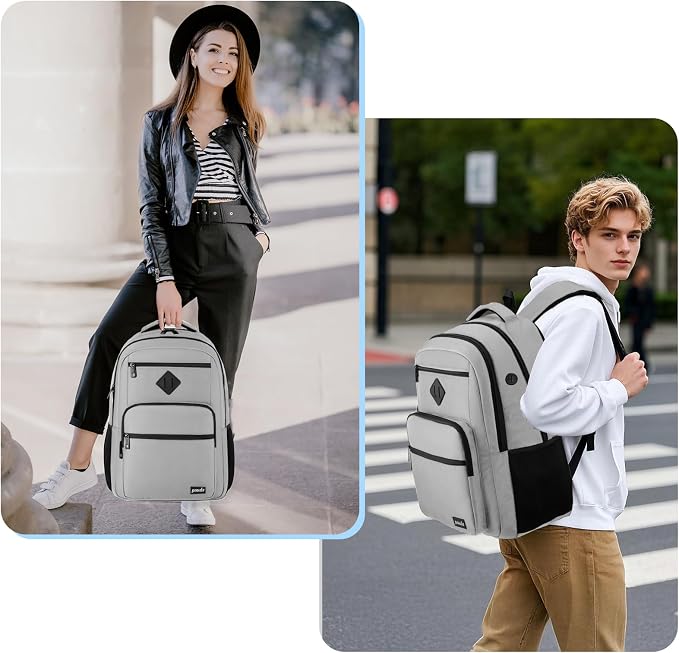 Paude Backpack Gray,School Backpack for Teens Adults Laptop Bookbag for High School College Students Back Pack for Work