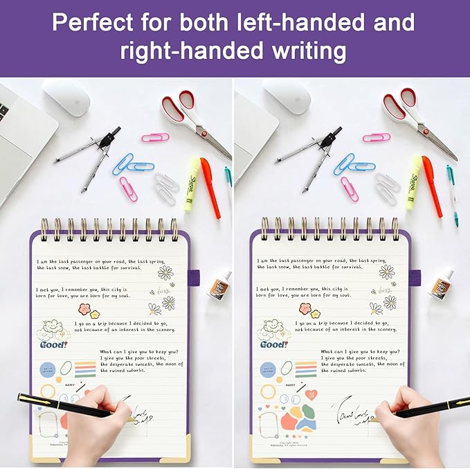 Mousbull A5 Top Spiral Notebook, Large Leather Hardcover Top Bound Steno Pads, 240 Pages 100 gsm Thick Lined Paper Left Handed Notebook Journal for Work, School, Meeting Writing - Purple, 5.9" x 8.5"