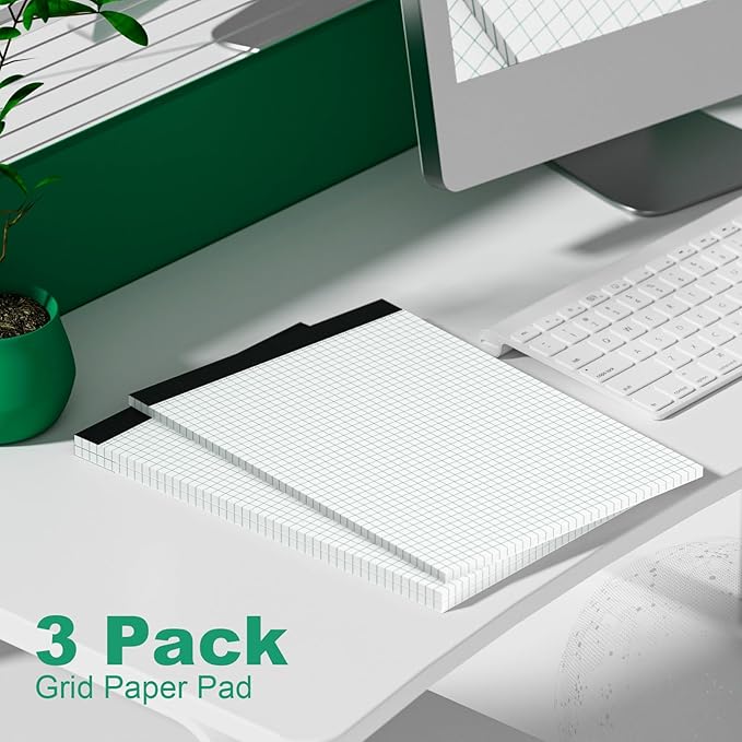 3 Pack Graph Paper Pad 8.5 x 11 Quad Ruled Graph Pads 4x4, White Grid Paper Pad Letter Size 8.5 x 11-Inch, Micro-Perforated Graph Paper Notebook Square Math Paper Writing Pads for Office School