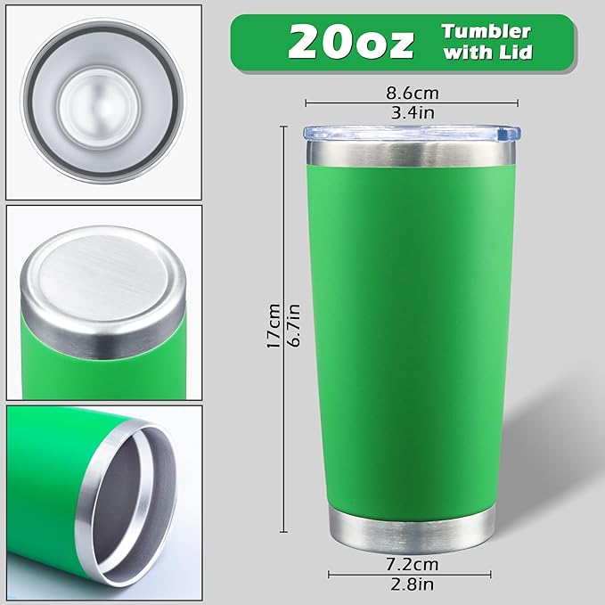 AIANJI 20oz Tumbler Bulk Stainless Steel Tumblers with Lid Vacuum Insulated Double Wall Travel Coffee Mug Powder Coated Tumbler Cup for Hot and Cold Drinks(Green, 12 pack)