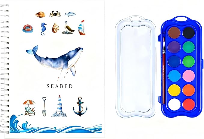 12 Colors Watercolor Book with Paint，Beginner Watercolor Workbook Kit, Watercolors Workbook (Underwater -12 Colors)