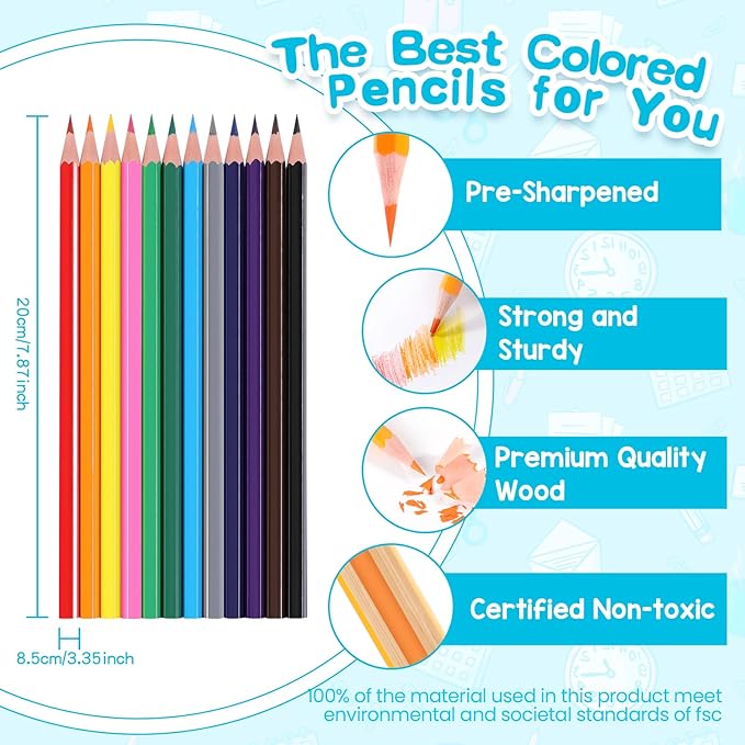 288 Count Colored Pencils Bulk, 24 Packs Colored Pencils for Kids 12 Colors, Pre-sharpened Coloring Pencil for Adults, Bulk School Supplies for Teachers, Back to School Supplies, Classroom Prizes