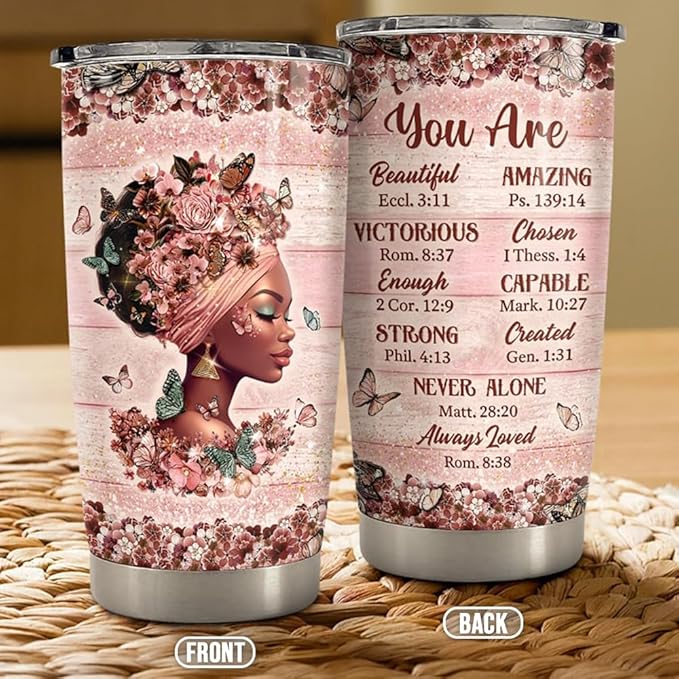 Black Woman Tumbler 20oz Stainless Steel Insulated Coffee Travel Cup Tumblers Gifts for Women Girls on Birthday Christmas