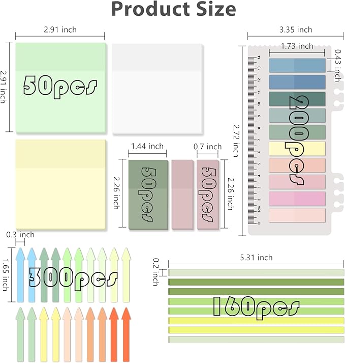 1060 Sheets Transparent Sticky Notes, Clear Tabs and Long Highlighter Strips Page Markers for Books, Writable Annotation Index Flags Tapes for School Office Annotating Supplies (Morandi)