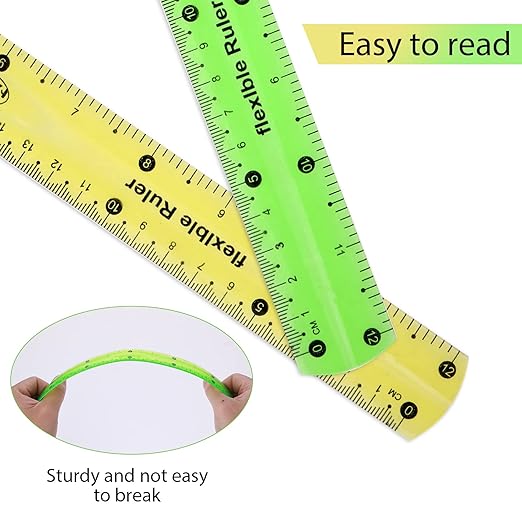 Flexible 2-Piece Ruler, 30cm/12inch Plastic Shatterproof Straight Edge Soft Bendable Clear Ruler for Kids & Adults (Orange+Green)