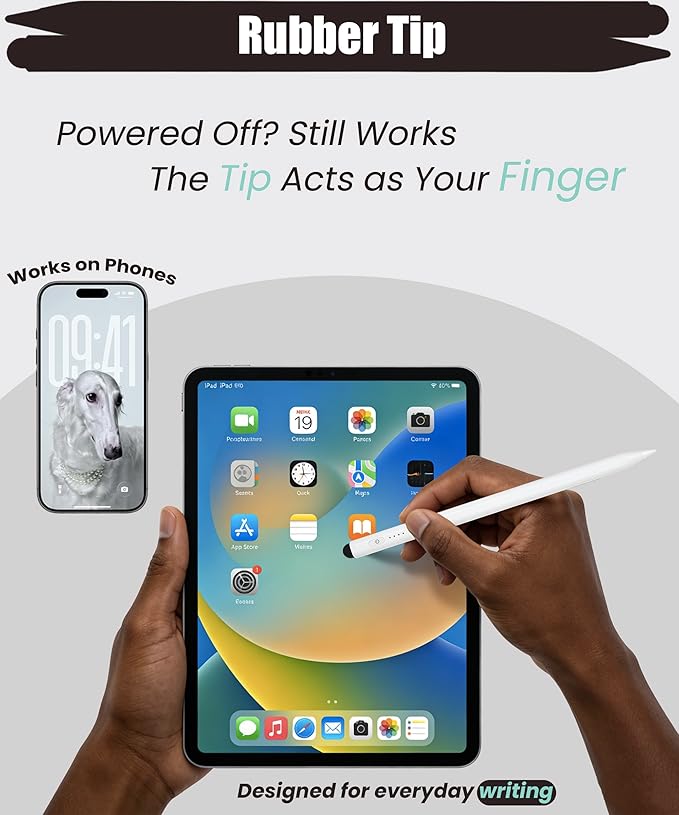 Dual Tip Pencil for iPad 2018-2026: Hidden-Port Stylus with All-Day Battery, Tilt Sensitivity & Palm Rejection, Pen for iPad 11/10-6th, Mini 7-5th, Air 5-3th/M3/M2, Pro 13"/12.9"/11"(M4/M5)