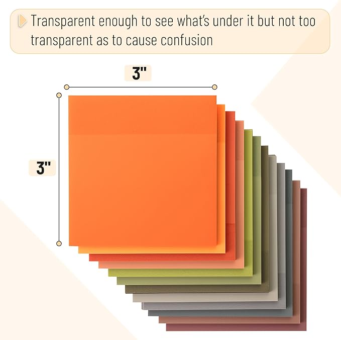 Mr. Pen- Transparent Sticky Notes, 3" x 3", 12 Pads, 600 Sheets, See Through Self-Adhesive Notes for Bible Journaling and Studying, Water-Resistant, Easy to Peel, Clean Removal