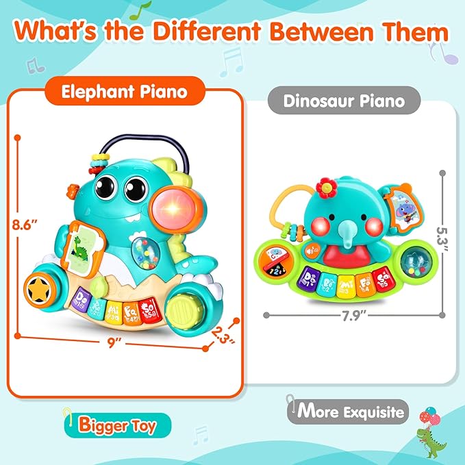 WITALENT Baby Toys 6-12 Months Dinosaur Piano Music Light Up Toys for 1 Year Old Boys Girls Infant Toys for 7 8 9 10 12 18 Months Interactive Piano Keyboard Toys Baby Christmas 1st Birthday Gifts