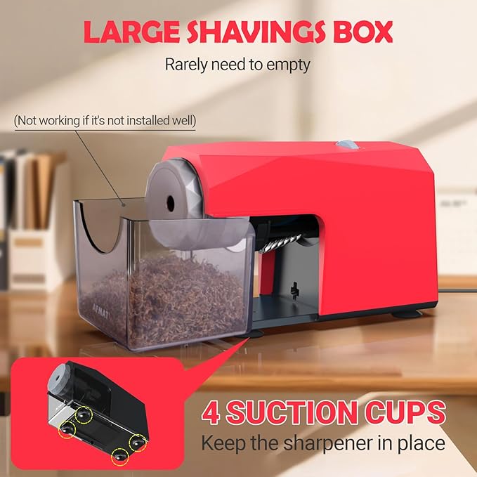 AFMAT Electric Pencil Sharpener, Fast & Hands-Free, 10K+ Uses, 5 Nibs, Fully Automatic Pencil Sharpener for Classroom, Heavy Duty Sharpeners for No.2/Jumbo/Colored Pencils (φ6.5-10.5mm) US Plug(120V)