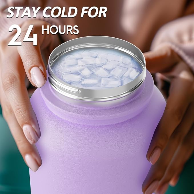 Navigate 32oz Insulated Water Bottle for Sports, Keep Cold 24H | 2-in-1 Spout and Handle Lids, Double Leak-Proof, 18/8 Stainless Steel, BPA-Free, Wide Mouth for Gym and Hiking,Purple
