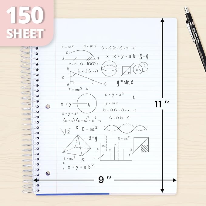 ONAVIA 3 Subject Spiral Notebook College Ruled 3 Pack, 300 Pages