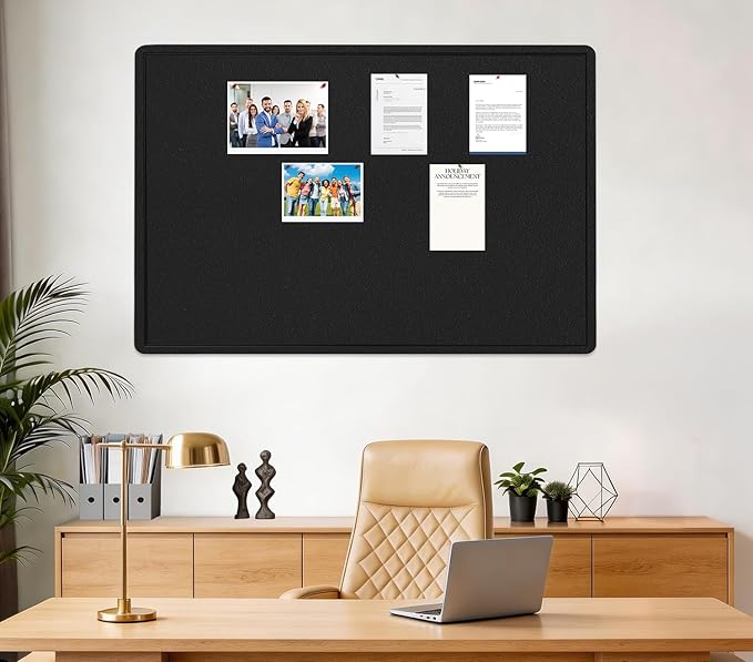 Large Bulletin Board, 48 X 36 inches Felt Board Notice Pin Board, 4' x 3'Cork Board Alternative for Wall, Self-Adhesive Vision Board Mood Board Foldable Photo Board with 30 Pushpin (Black)