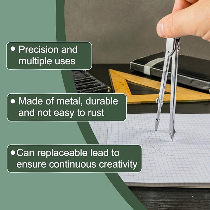 M&G Compass for Geometry, Metal Compass with Extra Leads Geometry Math Drafting Drawing Measuring Tools for Classroom Office Supplies, Silver Tone