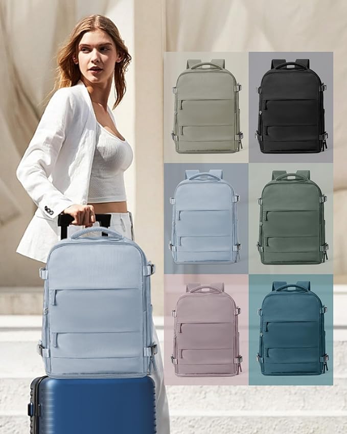 coowoz Large Travel Backpack Carry On for Women Man Waterproof Gym Backpack with Laptop Compartment Mochila de Viaje Teacher Personal Item Backpacks Rucksack Airplane Accessories Must Haves Gray Blue