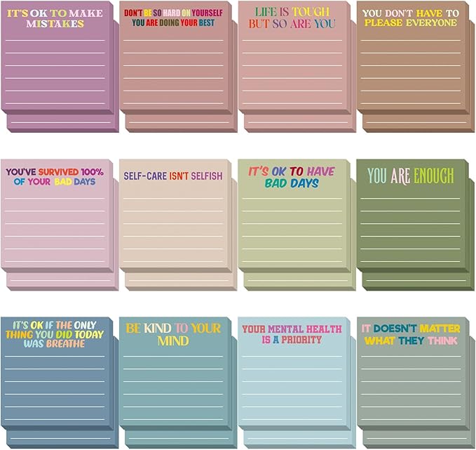 Yinder 24 Pcs Inspirational Sticky Notes Cute Motivational Sticky Notes Pad End of Year Employee Appreciation Gifts Bulk for Teacher Nurse Coworkers Office Supplies 3 x 3'' (Health,Morandi Color)